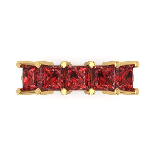 2.5 cttw Natural Garnet Princess Cut Yellow Gold Eternity Wedding Band