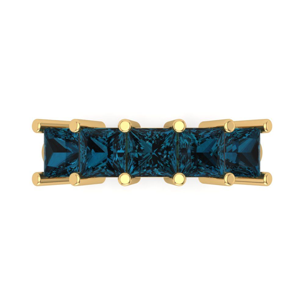 2.5 cttw Natural London Blue Topaz Princess Cut Yellow Gold Eternity Wedding Band