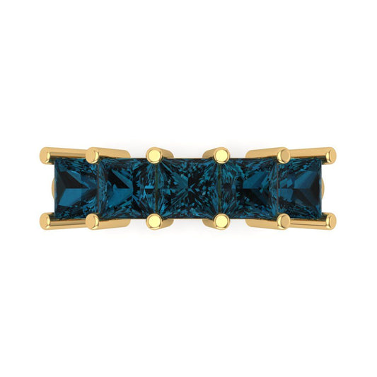 2.5 cttw Natural London Blue Topaz Princess Cut Yellow Gold Eternity Wedding Band