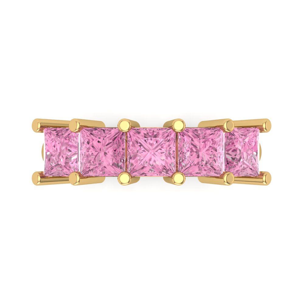 2.5 cttw Simulated Pink Diamond Princess Cut Yellow Gold Eternity Wedding Band