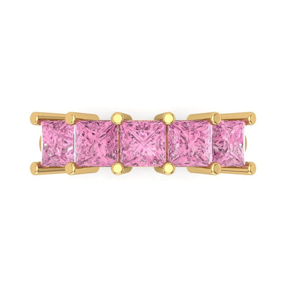 2.5 cttw Simulated Pink Diamond Princess Cut Yellow Gold Eternity Wedding Band