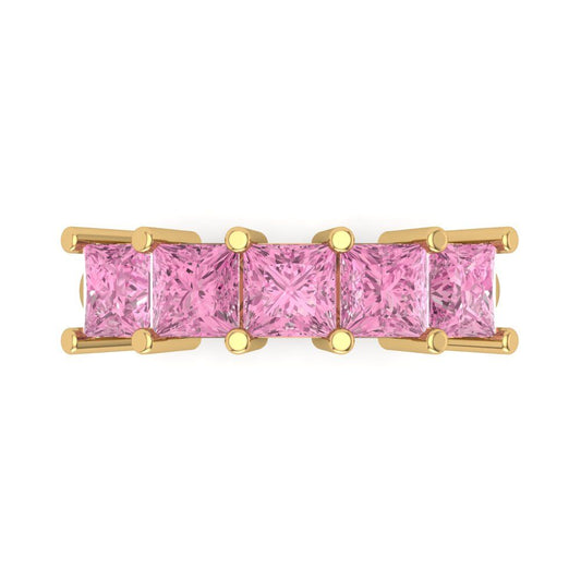 2.5 cttw Simulated Pink Diamond Princess Cut Yellow Gold Eternity Wedding Band