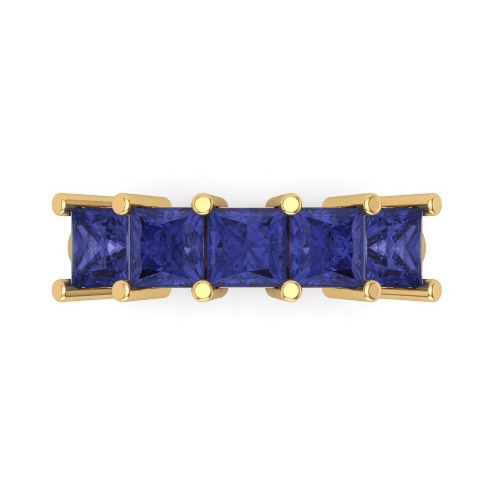 2.5 cttw Simulated Tanzanite Princess Cut Yellow Gold Eternity Wedding Band