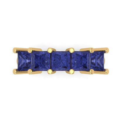 2.5 cttw Simulated Tanzanite Princess Cut Yellow Gold Eternity Wedding Band