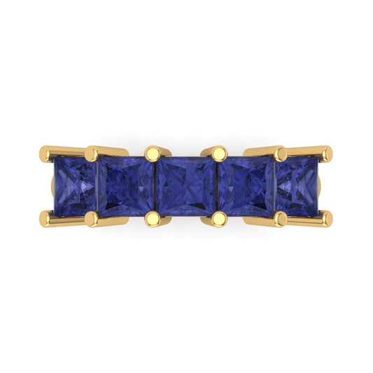 2.5 cttw Simulated Tanzanite Princess Cut Yellow Gold Eternity Wedding Band