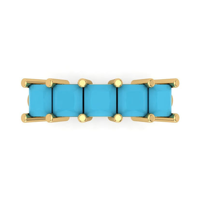 2.5 cttw Simulated Turquoise Princess Cut Yellow Gold Eternity Wedding Band