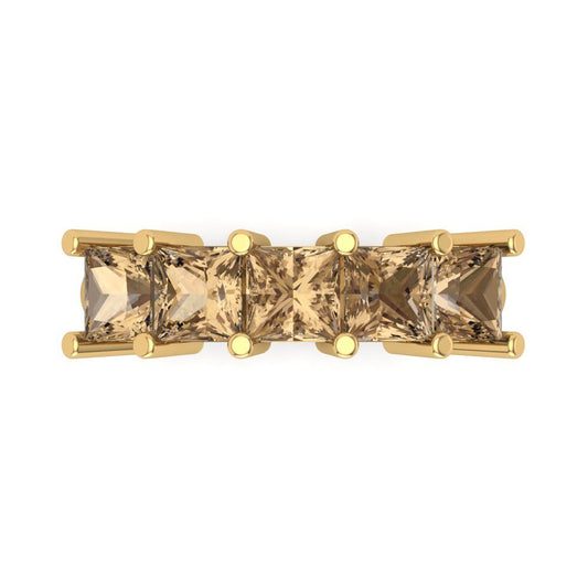 2.5 cttw Simulated Champagne Diamond Princess Cut Yellow Gold Eternity Wedding Band