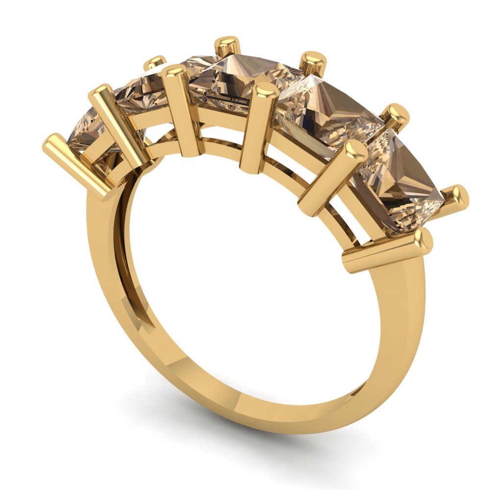 2.5 cttw Simulated Champagne Diamond Princess Cut Yellow Gold Eternity Wedding Band