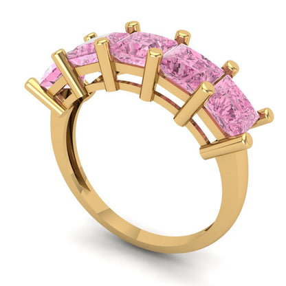 2.5 cttw Simulated Pink Diamond Princess Cut Yellow Gold Eternity Wedding Band
