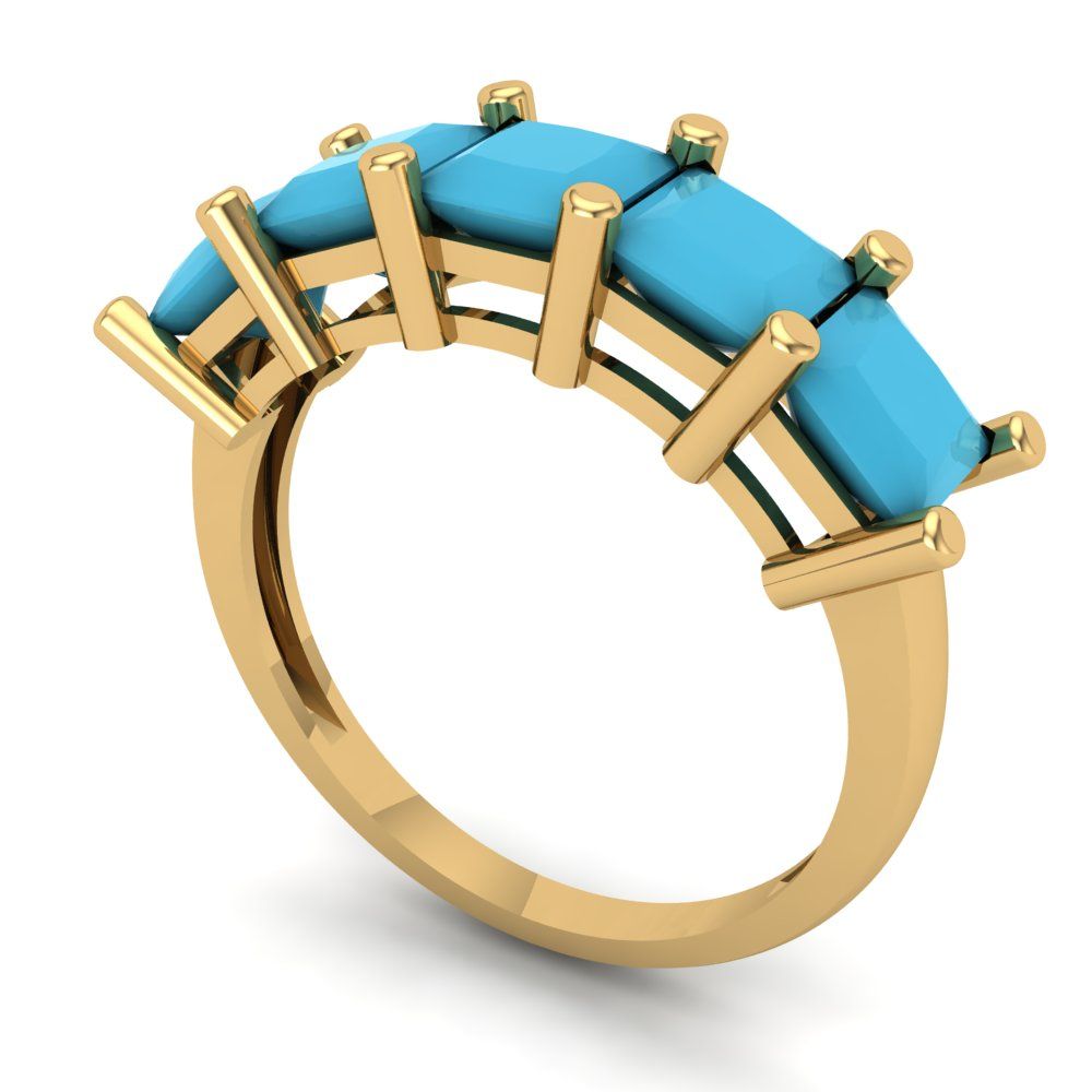 2.5 cttw Simulated Turquoise Princess Cut Yellow Gold Eternity Wedding Band