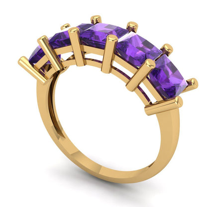 2.5 cttw Natural Amethyst Princess Cut Yellow Gold Eternity Wedding Band