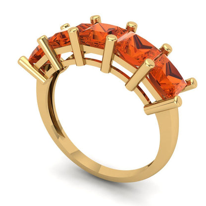 2.5 cttw Simulated Red Diamond Princess Cut Yellow Gold Eternity Wedding Band