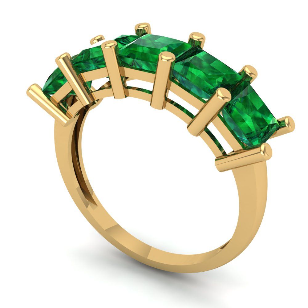 2.5 cttw Simulated Emerald Princess Cut Yellow Gold Eternity Wedding Band