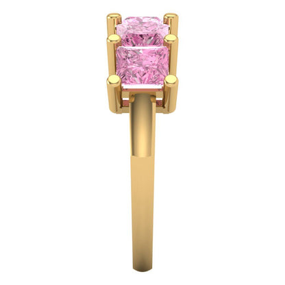 2.5 cttw Simulated Pink Diamond Princess Cut Yellow Gold Eternity Wedding Band