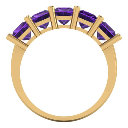 2.5 cttw Natural Amethyst Princess Cut Yellow Gold Eternity Wedding Band