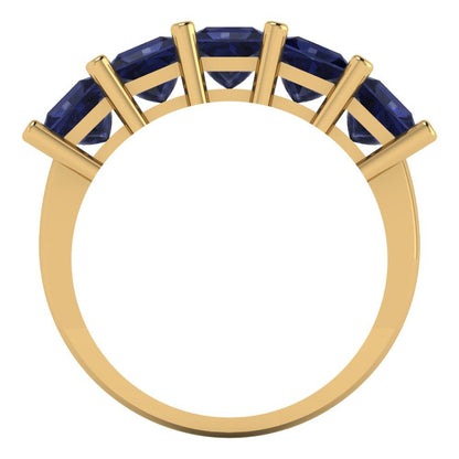 2.5 cttw Simulated Blue Sapphire Princess Cut Yellow Gold Eternity Wedding Band