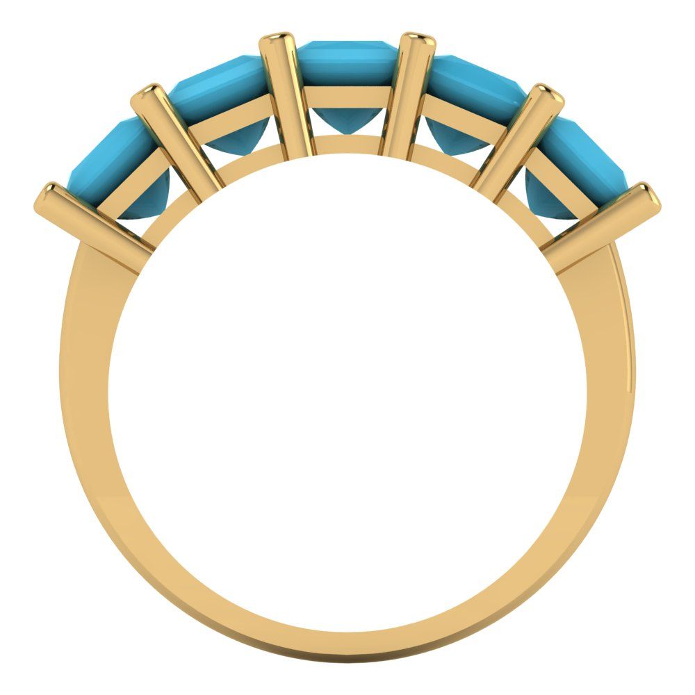 2.5 cttw Simulated Turquoise Princess Cut Yellow Gold Eternity Wedding Band