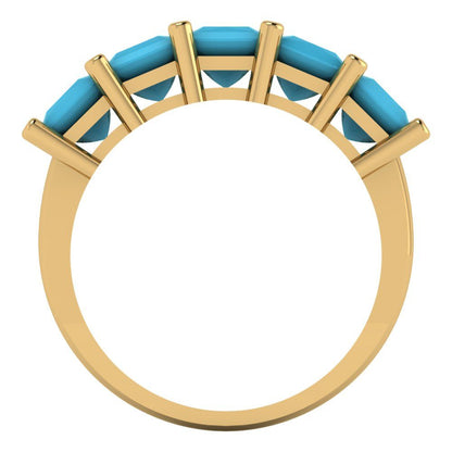 2.5 cttw Simulated Turquoise Princess Cut Yellow Gold Eternity Wedding Band