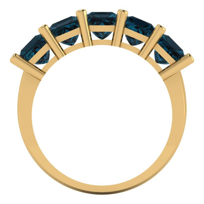 2.5 cttw Natural London Blue Topaz Princess Cut Yellow Gold Eternity Wedding Band