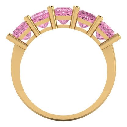 2.5 cttw Simulated Pink Diamond Princess Cut Yellow Gold Eternity Wedding Band