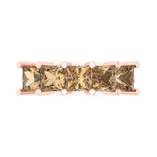 2.5 cttw Simulated Champagne Diamond Princess Cut Rose Gold Eternity Wedding Band