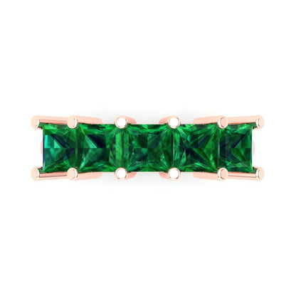 2.5 cttw Simulated Emerald Princess Cut Rose Gold Eternity Wedding Band