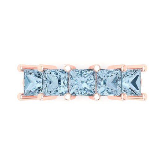 2.5 cttw Natural Aquamarine Princess Cut Rose Gold Eternity Wedding Band