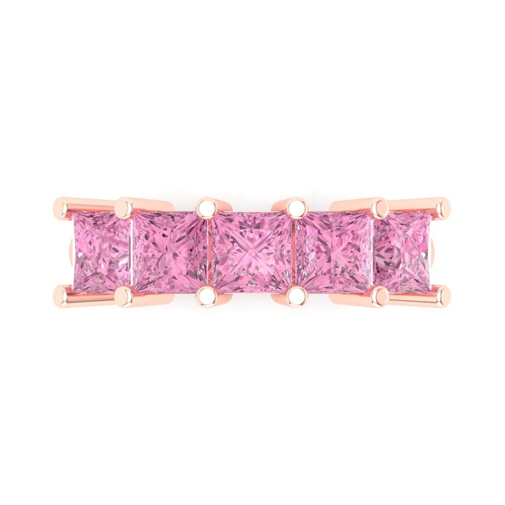 2.5 cttw Simulated Pink Diamond Princess Cut Rose Gold Eternity Wedding Band