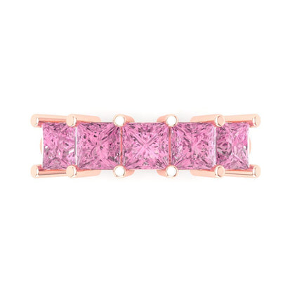 2.5 cttw Simulated Pink Diamond Princess Cut Rose Gold Eternity Wedding Band