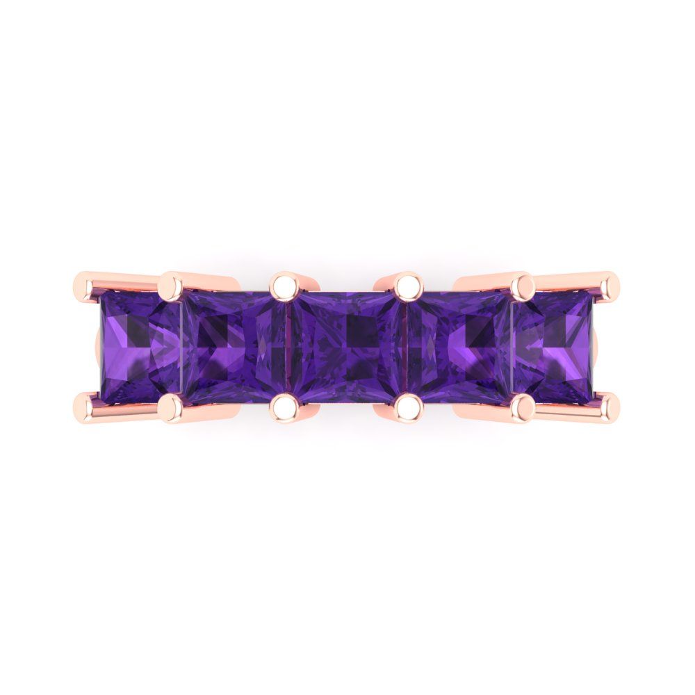 2.5 cttw Natural Amethyst Princess Cut Rose Gold Eternity Wedding Band