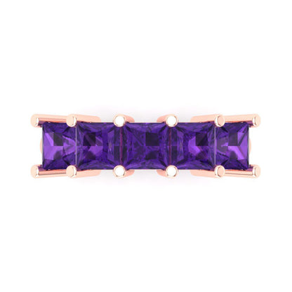 2.5 cttw Natural Amethyst Princess Cut Rose Gold Eternity Wedding Band
