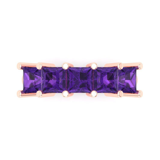 2.5 cttw Natural Amethyst Princess Cut Rose Gold Eternity Wedding Band