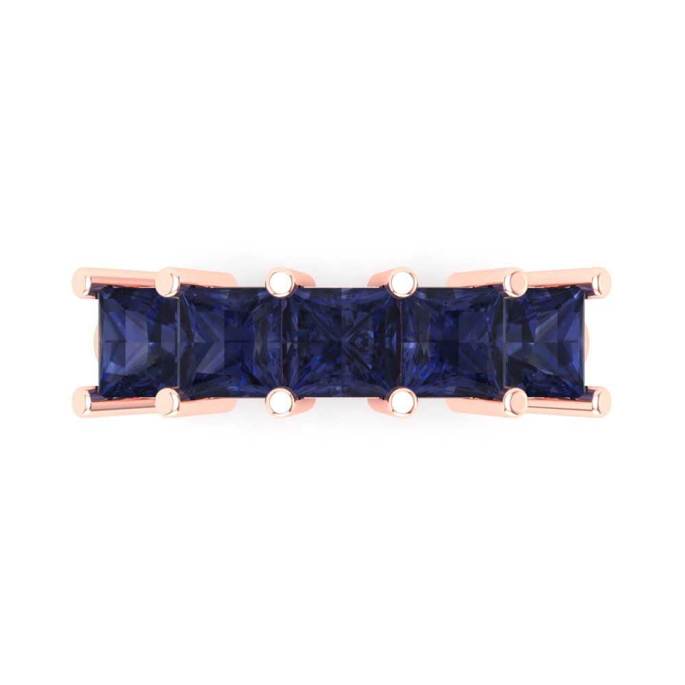 2.5 cttw Simulated Blue Sapphire Princess Cut Rose Gold Eternity Wedding Band