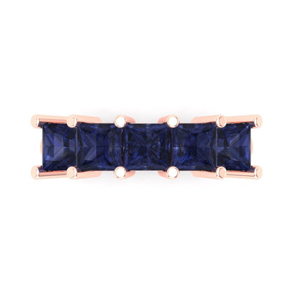 2.5 cttw Simulated Blue Sapphire Princess Cut Rose Gold Eternity Wedding Band