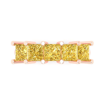 2.5 cttw Simulated Yellow Diamond Princess Cut Rose Gold Eternity Wedding Band