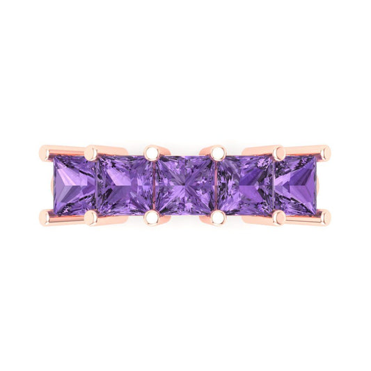 2.5 cttw Simulated Alexandrite Princess Cut Rose Gold Eternity Wedding Band