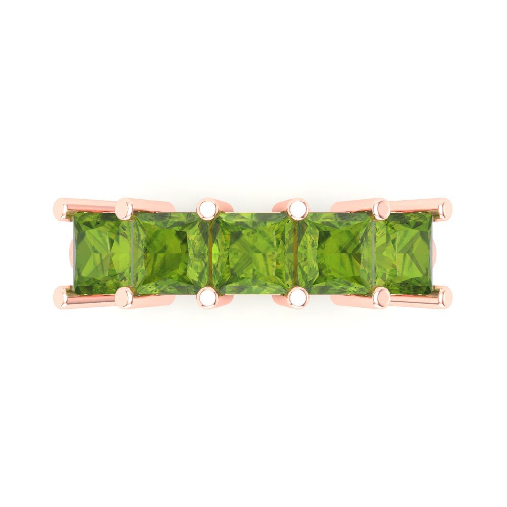 2.5 cttw Natural Peridot Princess Cut Rose Gold Eternity Wedding Band