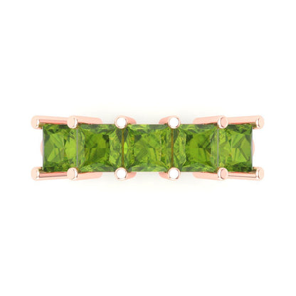 2.5 cttw Natural Peridot Princess Cut Rose Gold Eternity Wedding Band