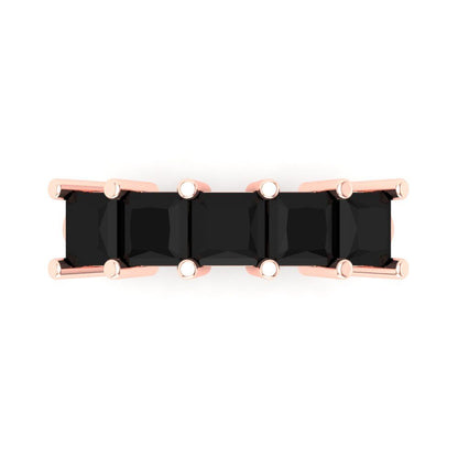 2.5 cttw Natural Onyx Princess Cut Rose Gold Eternity Wedding Band