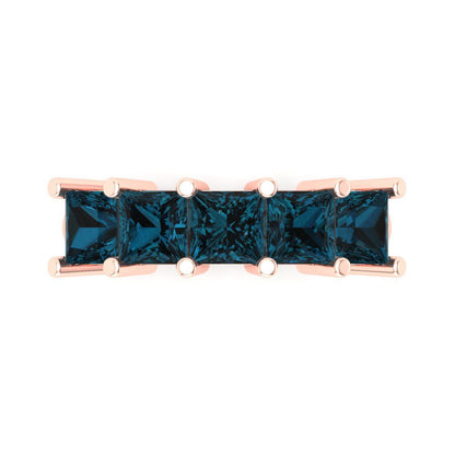 2.5 cttw Natural London Blue Topaz Princess Cut Rose Gold Eternity Wedding Band