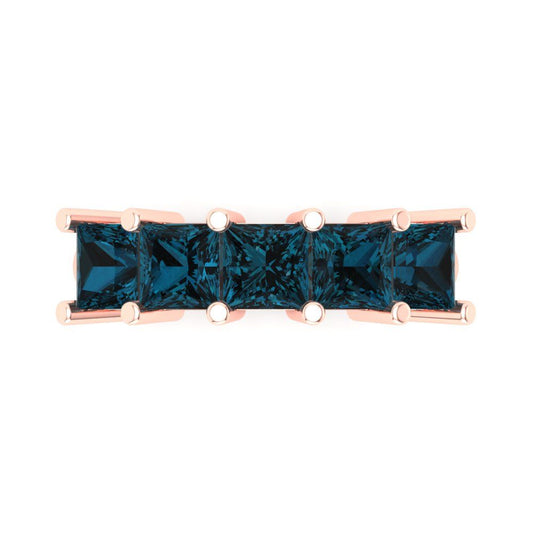 2.5 cttw Natural London Blue Topaz Princess Cut Rose Gold Eternity Wedding Band