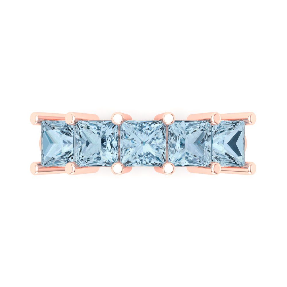 2.5 cttw Natural Swiss Blue Topaz Princess Cut Rose Gold Eternity Wedding Band