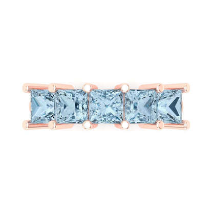 2.5 cttw Natural Swiss Blue Topaz Princess Cut Rose Gold Eternity Wedding Band
