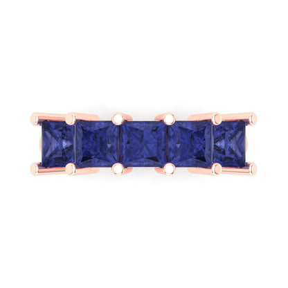2.5 cttw Simulated Tanzanite Princess Cut Rose Gold Eternity Wedding Band