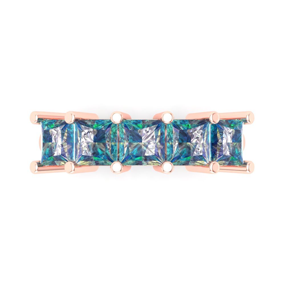 2.5 cttw Blue Moissanite Princess Cut Rose Gold Eternity Wedding Band