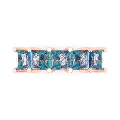 2.5 cttw Blue Moissanite Princess Cut Rose Gold Eternity Wedding Band