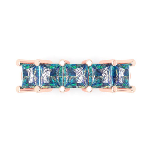 2.5 cttw Blue Moissanite Princess Cut Rose Gold Eternity Wedding Band