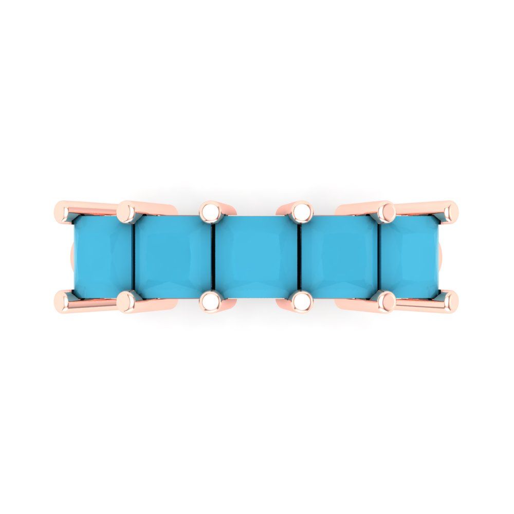 2.5 cttw Simulated Turquoise Princess Cut Rose Gold Eternity Wedding Band
