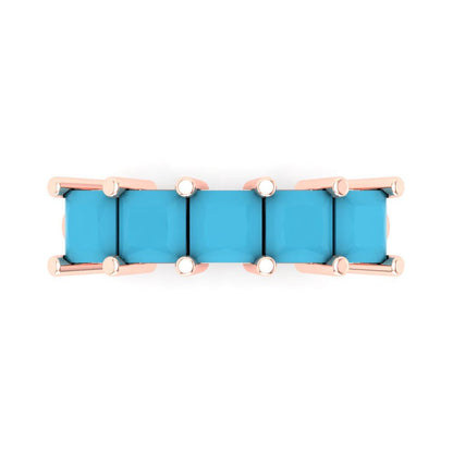 2.5 cttw Simulated Turquoise Princess Cut Rose Gold Eternity Wedding Band