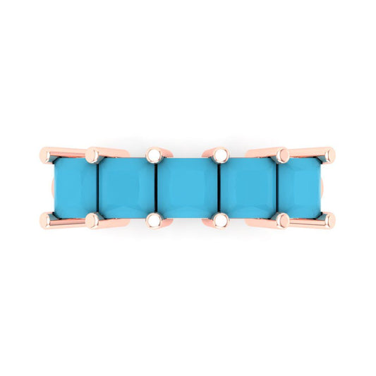 2.5 cttw Simulated Turquoise Princess Cut Rose Gold Eternity Wedding Band